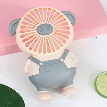 Imagem de HUJEMO Mini fã de desenho animado fofo porco com carregamento leve pequeno fã estudante dormitório escritório USB Mini Fan Girl presente (cinza)