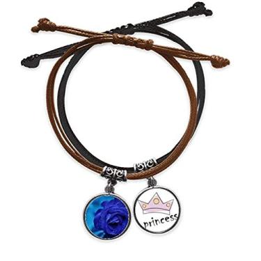 Imagem de DIYthinker Pulseira de couro princesa com corrente de mão e corrente de mão com flores e rosas azul-escuro