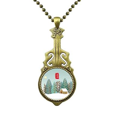 Imagem de DIYthinker Colar circular de inverno começa vinte e quatro termos solares, pingente de música de guitarra antiga