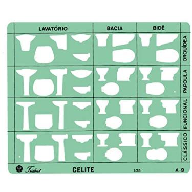 Imagem de Gabarito de Sanitários com Perfis Visto de Frente, de Cima e de Lado, Trident, Acrílico Azulado, 22 x 18 cm, A-9