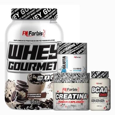 Imagem de Whey Protein Gourmet Pote 907g + Creatina 300g + Glutamina 150g + BCAA 100 caps - FN Forbis Nutrition (Cookies and Cream)