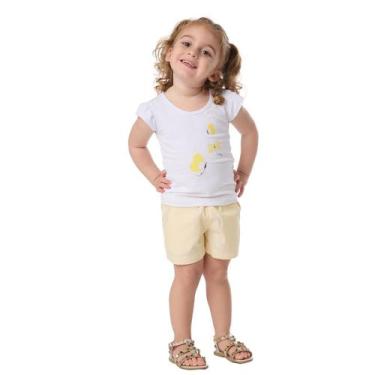 Imagem de Conjunto Infantil Verão Menina Shorts E Camiseta Amarelo - Vrasalon