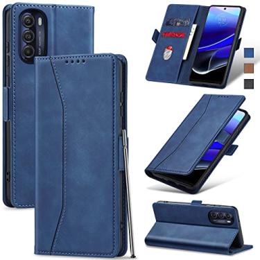 Imagem de Jasonyu Flip Carteira Capa para Moto G Stylus 5G (2022),Capinha Folio Magnética de Couro com Suporte para Cartão,Suporte para Chute - Protetora Durável de TPU à Prova de Choque para Telefone,Azul
