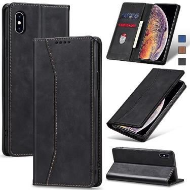 Imagem de Jasonyu Flip Carteira Capa para iPhone Xs Max,Capinha Folio Magnética de Couro com Suporte para Cartão,Suporte para Chute - Protetora Durável de TPU à Prova de Choque para Telefone,Preto