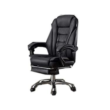 Imagem de Cadeira de escritório ergonômica para jogos de computador, cadeiras de mesa reclináveis, cadeiras de jogos com apoio para os pés, cadeira de couro bovino preta