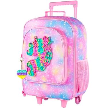 Imagem de AGSDON Mala de viagem infantil com rodas, mochila compacta com rodinhas para meninos e meninas, Bagagem rosa unicórnio de 45,7 cm, Small