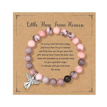 Imagem de MIXJOY Pulseira de pedra natural rosa anjo da guarda pequeno abraço do céu para perda da mãe pai e luto presente para mulheres, proteção memorial guardião, médio, Medium, Zinco, Sem Pedra Preciosa