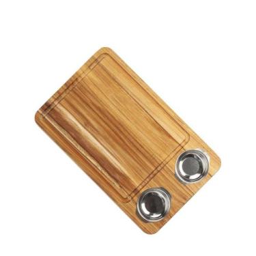 Imagem de Tábua Para Churrasco Teca Com 2 Potes Inox e Canaleta - Stolf