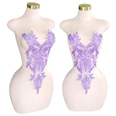 Imagem de Remendos feitos à mão com contas de cristal corpete renda DIY apliques de acabamento para roupas sociais (M13-roxo-claro)