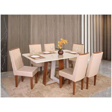 Imagem de Mesa de Jantar 6 Cadeiras Retangular Naturalle e Off-White Tampo de Vi