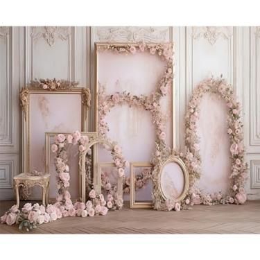 Imagem de DORCEV Pano de fundo com moldura francesa floral rosa de 3 x 2,4 m para fotografia, estilo europeu, flores, sala de estar, banner, chá de bebê, chá de panela, recepção de casamento, decoração de