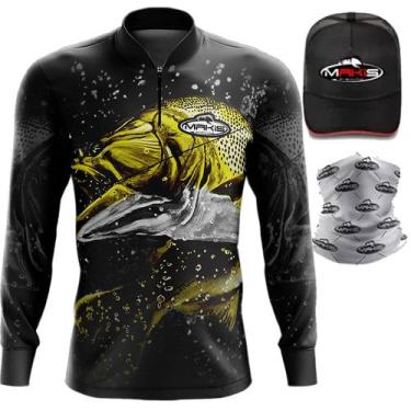 Imagem de Camiseta de Pesca Manga Longa Luva Masculina Bone e Bandana - Makis Fi