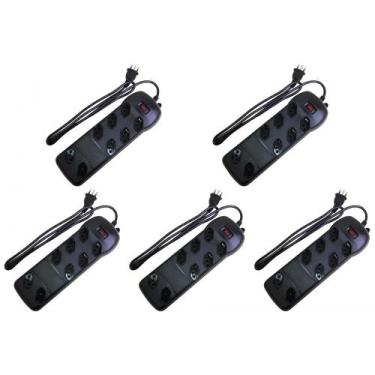 Imagem de Kit C/5 - Filtro Linha Qualitronix 8 Tomada  Bivolt Preto, Bivolt