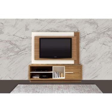 Imagem de Home p/ TV até 65 Pol PL3001/RA2002 Ripado c/ 1 Porta 180x120cm Natural/Off White - Tecno Mobili