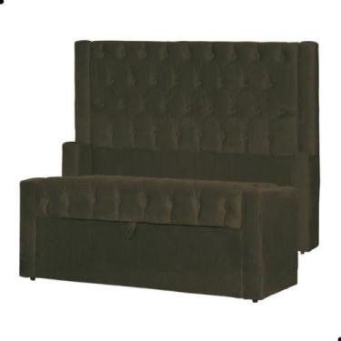 Imagem de Kit Cabeceira e Calçadeira Baú Emma Suede Solteiro 90 cm - Fina Mobíli