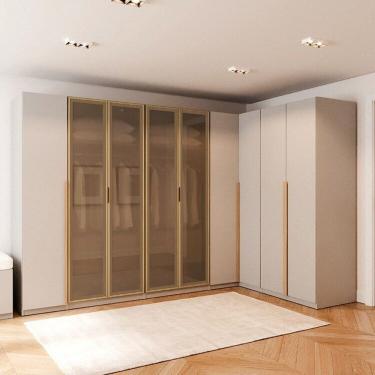 Imagem de Guarda-Roupa Modulado de Canto 5 Peças 9 Portas Jade Cabecasa Madeiramadeira Cinza Urbano/Avelã