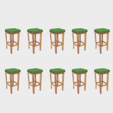Imagem de Kit 10 Banqueta Alta Ben Gourmet Balcão Bistrô Cozinha Base Madeira Maciça Corino Verde - Ahz Móveis