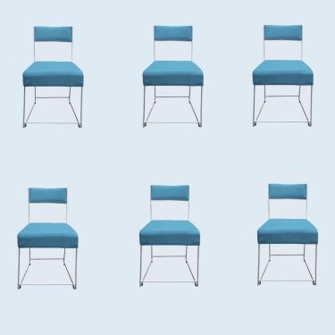 Imagem de Kit 06 Cadeiras Atena Base De Ferro Maciço Prata Suede Azul Tiffany D`classe Decor