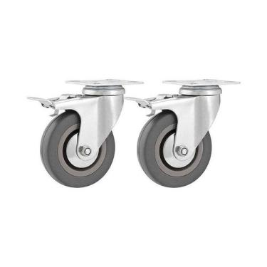 Imagem de Kit 2 un rodízio roda giratório freio pvc cinza 2" 50mm - VONDER