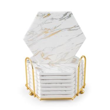 Imagem de Geichan 8 Peças De Porta-Copos Para Bebidas Com Suporte Metal E Base Cortiça Proteção Mesa