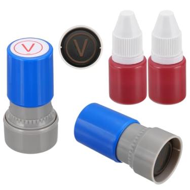 Imagem de PATIKIL Carimbos de letras, autotinta, 2 peças, alfabeto V, personagem, professor, tinta com refil de tinta para caderno de aula, scrapbook, artesanato, azul