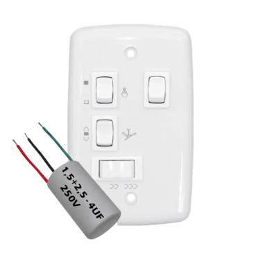 Imagem de Chave Capacitiva para Ventiladores de Teto 3 Velocidades 2 Tecla Lâmpada com Capacitor 10UF (3+7) 127v