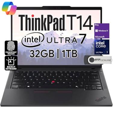Imagem de Lenovo ThinkPad T14 Gen 5 Business Laptop 35.6 cm FHD+ IPS, Intel Ultra 7 155U, 32GB DDR5 RAM, 1TB SSD, 5MP Webcam, impressão digital, retroiluminado, Wi-Fi 6E, 2 Thunderbolt 4, AI PC, W11P