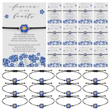 Imagem de Qilery 50 conjuntos de pulseiras de simpatia para convidados com cartões de oração, presentes comemorativos, lembranças de agradecimento para convidados celebração da vida (Forget Me Not)