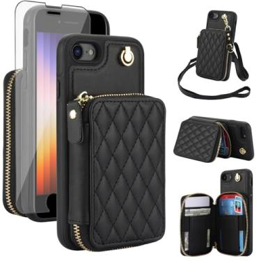 Imagem de Capa de celular para iPhone 7/8/SE 2020/2022 carteira com protetor de tela, bloqueio de RFID, suporte para cartão iPhone7 iPhone8 7s 8s i SE2020 SE2022 2/2nd/3/3ª geração SE2 SE3 7SE 8SE 8SE mulheres