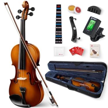 Imagem de Vangoa Conjunto de violino 4/4 de tamanho completo, kit de violinos acústicos artesanais para iniciantes com placa lateral de madeira maciça, estojo rígido leve para iniciantes, adolescentes, maiores