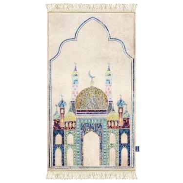 Imagem de East West Souk Tapete de oração original – Tapete de oração islâmico macio e confortável (mosaico dourado)