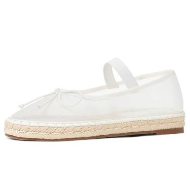 Imagem de AMINUGAL Sapatilhas De Balé Brancas Femininas, Bico Redondo, Plataforma, Alpargatas Elásticas Mary Jane, Malha, Elegantes, Confortáveis, Bailarina, Tamanho 8