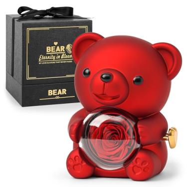 Imagem de CIAPSK Urso de pelúcia rosa preservado – rosa real em caixa de presente elegante – presente romântico para ela – perfeito para o dia das mães, aniversário, casamento ou chá de panela (vermelho)