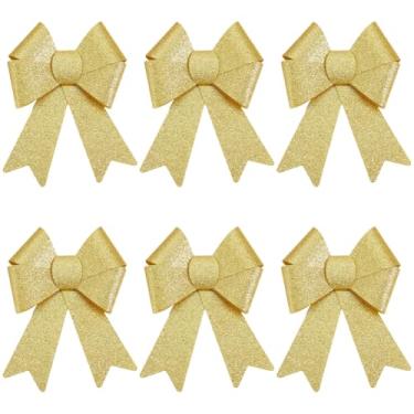 Imagem de SOFPLATE 6 peças 20.3 cm x 17.0 cm laço dourado glitter laço de Natal brilhante PVC veleto grande árvore de Natal pendurado grinalda enfeites de Natal laço de Natal para guirlanda presente festa casa