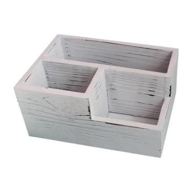 Imagem de DimyFew Caixa de Armazenamento de Mesa de Madeira Multifuncional com Porta-canetas, Divisórias E Suporte de Controle Remoto para Organizar Artigos de Papelari, Branco, Tamanho real
