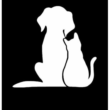 Imagem de Dog and Cat Cute Pets Love NOK Decalque Adesivo de Vinil | Laptop Carros Caminhões | Branco |14 x 13,2 cm|NOK2327
