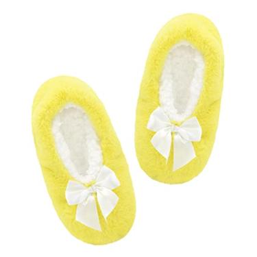 Imagem de DICUIRD Meias femininas com garras, felpudas com parte inferior antiderrapante, chinelos aconchegantes e felpudos, Amarelo, 8-10