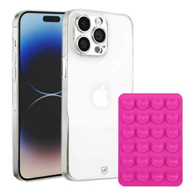 Imagem de Gshield Kit Capa Case Premium Crystal Slim em Acrílico Transparente + Ventosa de Silicone (Rosa, iPhone 14 Pro Max)