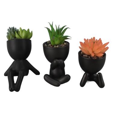 Imagem de Conjunto de suculentas artificiais em vaso, mini prateleira de mesa, decoração de suculentas artificiais, vasos de plantas artificiais para decoração de escritório em casa, plástico de cerâmica, 3