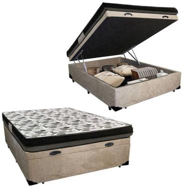 Imagem de Cama Baú Casal Suede + Colchão Casal Ortobom Iso Dupla Face 60x138x188 bege