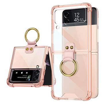 Imagem de Para Samsung Galaxy Z Flip 3 Case Suporte de Anel Para Samsung Z Flip 4 ZFlip3 5G Dobrável Capa Rígida Protetora Transparente, Rosa Laranja, Para Samsung Z Flip 4