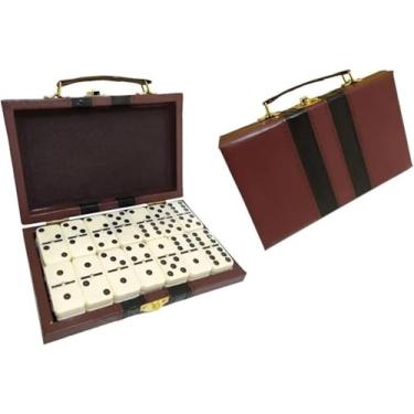 Imagem de Dominó de Osso Profissional 10mm com Maleta de Couro – 28 Peças.