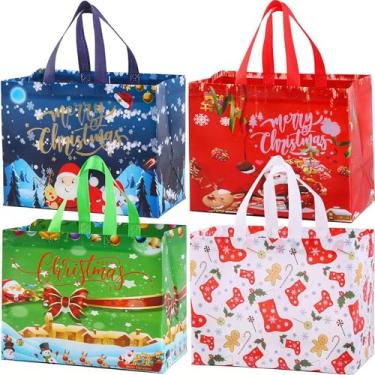 Imagem de Menzcci Pacote com 4 sacos de presente decorativos de Natal - 32 x 17 x 25 cm, sacos coloridos não tecidos, sacos de doces para lembrancinhas de Natal, presentes de festa