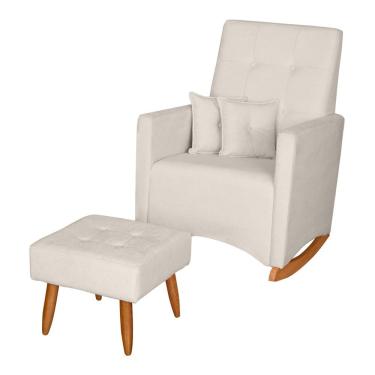 Imagem de Poltrona De Amamentação E Descanso Anne Com Base Balanço E Puff Bouclé Off White - Desk Design