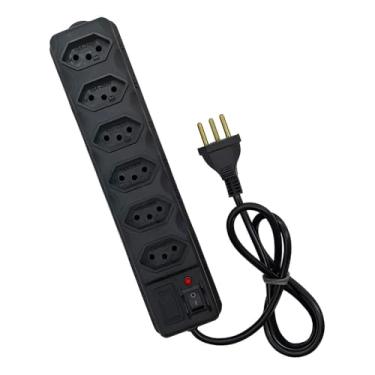 Imagem de Régua de Tomadas Filtro de Linha, 6 Tomadas Tripolar, Bivolt, Cabo 1m, Preto, PP, 25cm x 6cm, com Chave Liga/Desliga e Suporte para Parede