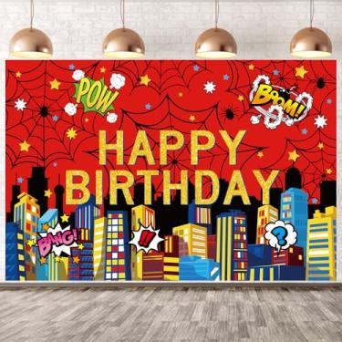 Imagem de Banner Happy Birthday Teia Aranha Vermelha, 180x120cm Painel Tema Aranha Decorações Festa Aniversário Tema Cidade Herói para Meninos Bebês Cabine de Fotos