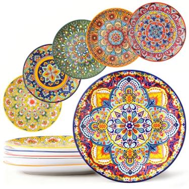 Imagem de NTKOW Pratos de cerâmica boêmios de 6 peças, pratos de massa de 20 cm, espaçosos, adequados para micro-ondas, forno e lava-louças, perfeitos para festas de fim de ano e reuniões de família