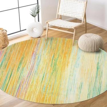 Imagem de USTIDE Tapete infantil grande arco-íris redondo 1,5 m lavável tapete colorido listrado confortável quarto/sala de estar/sala de aula/decoração de quarto de meninas