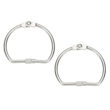 Imagem de PATIKIL Anéis de encadernação de folhas soltas, 5 cm, 4 peças, anéis de encadernação de livros de metal em forma de D com anel de chave niquelado para cartões de índice, arquivos de fotos, arquivos