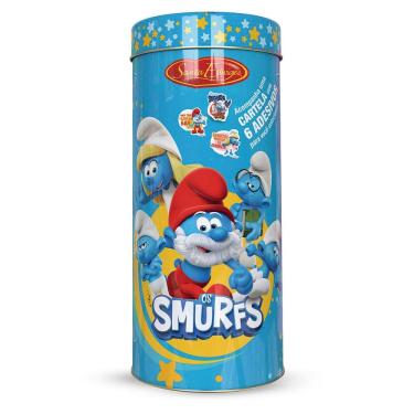 Imagem de Biscoito Santa Edwiges Os Smurfus Mini Ao Leite Ganhe 1 Cartela com 6 Adesivos Lata